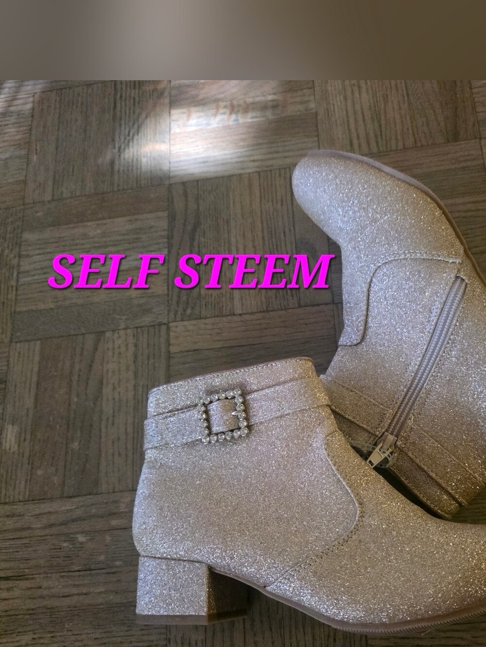 Self Esteem Glitter Ankle Boots in Champagne For Girl